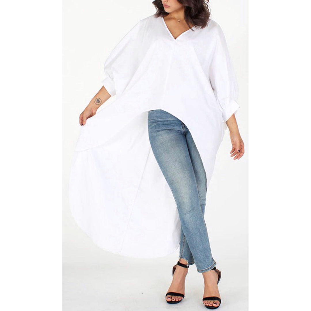 Long Body High Low Hem White Blouse